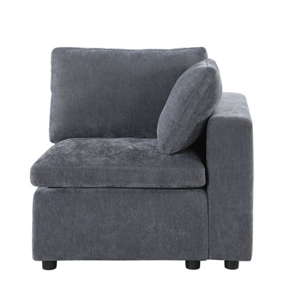 Modular Sectional Couch, Grey Chenille, Right Armchair, Reconfigurable Seating Options Chenille Grey, Movable Seats For Custom Arrangements