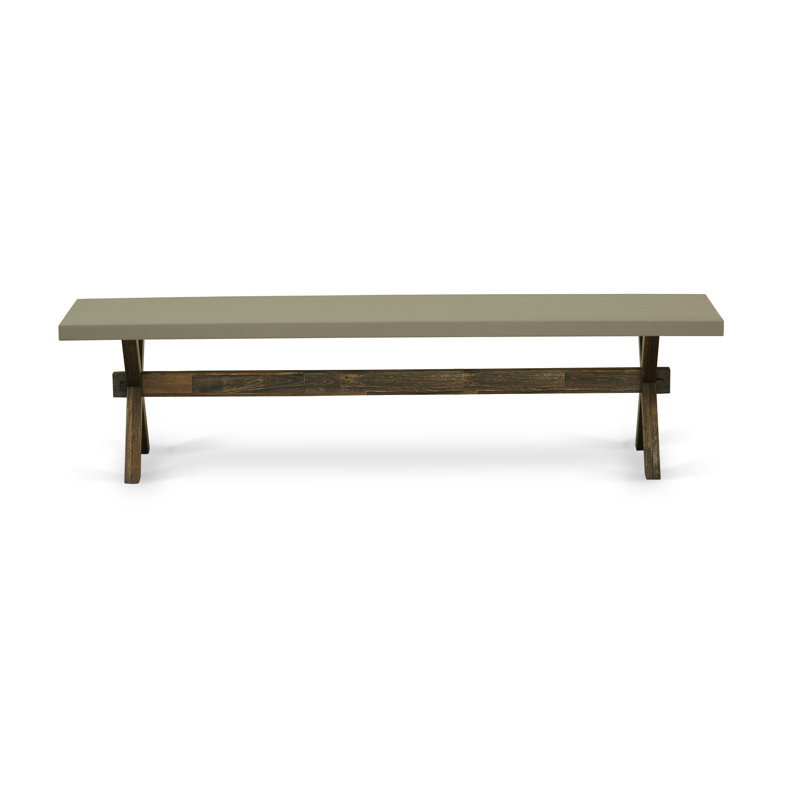 X-Style Modern Dinette Bench with Wood Seat, Distressed Jacobean Finish, 18" H x 15" W x 72" D, Cement/Brown