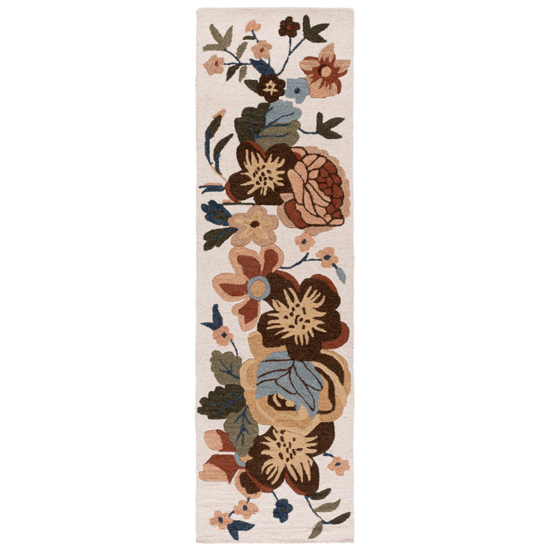 Laine touffetée à la main Jardin; Tapis d'intérieur floral en coton, Tapis de couloir 2 pi 3 po x 8 pi