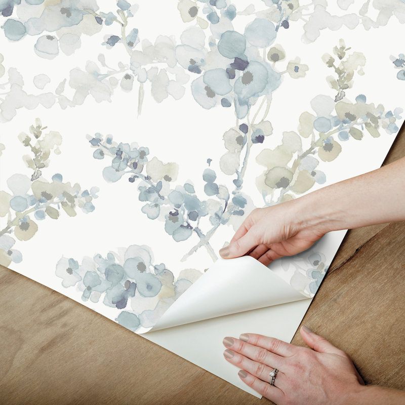 Papier peint adhésif minéral Blossom Fling, Bleu