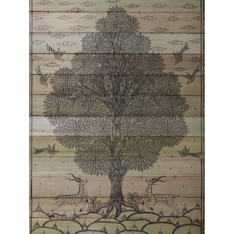 Arbre avec cerfs et oiseaux | Paata, peinture de l'Orissa