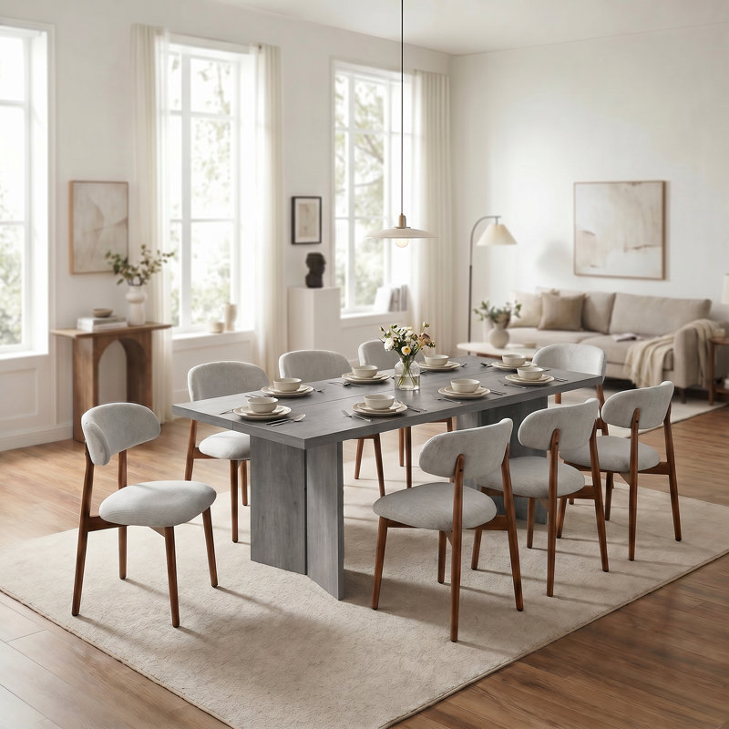 Table de salle à manger Amiliana, 9 pièces : table, 8 chaises, Noir / brun, H 29,53 po x l 63 po x P 31,5 po
