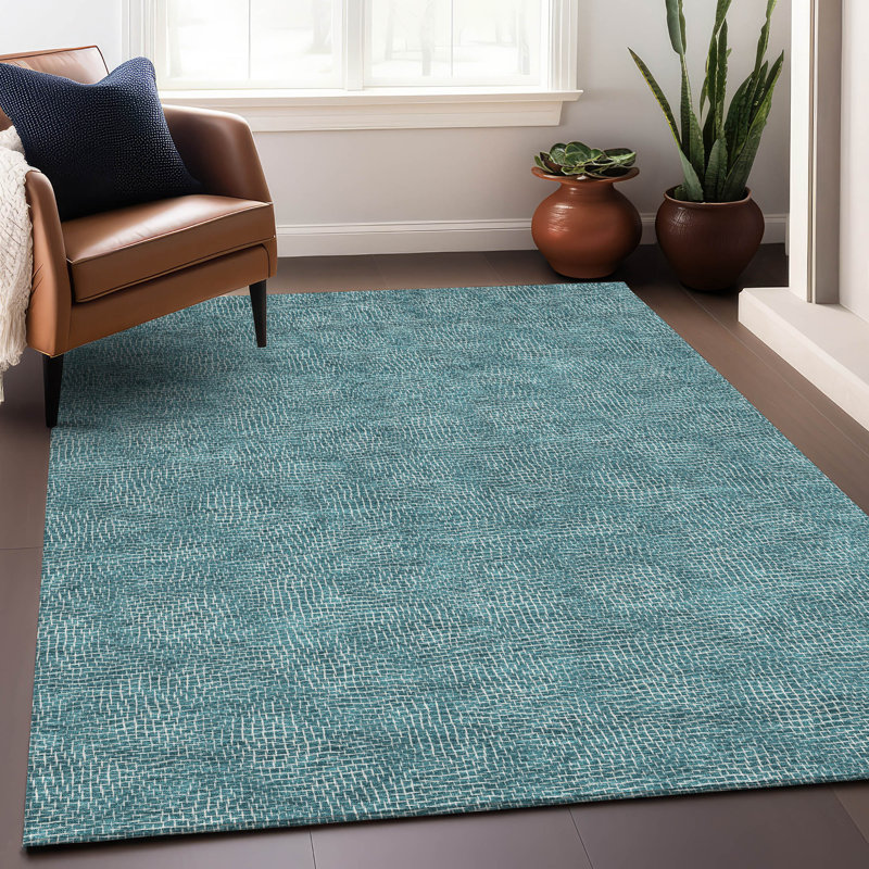 Teal Flat Woven Synthetic Washable 3' x 5' Area Rug