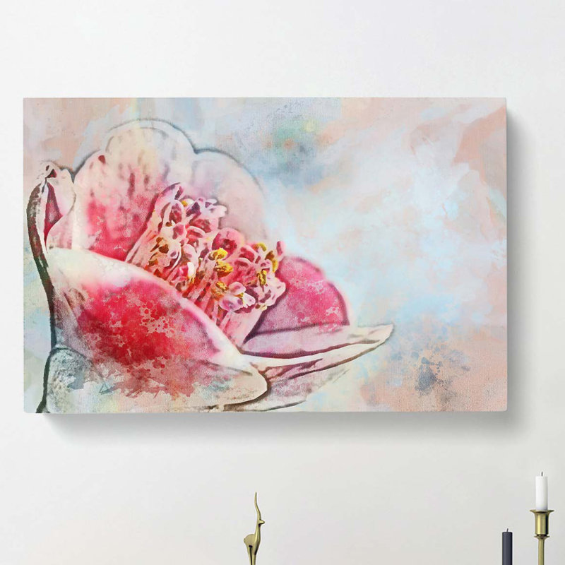 Blossoming Pink Camellia Flower in Abstract - Wrapped Canvas, 60cm H x 91cm W x 3cm D