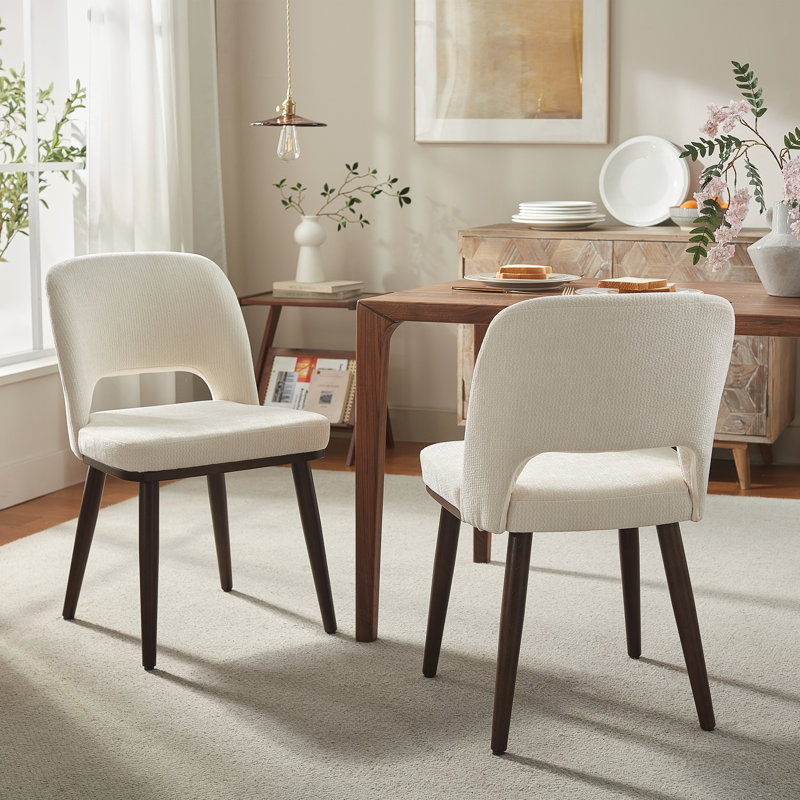 Chaise de salle à manger rembourrée Mason avec pieds en bois massif (ensemble de 2), 2, Beige