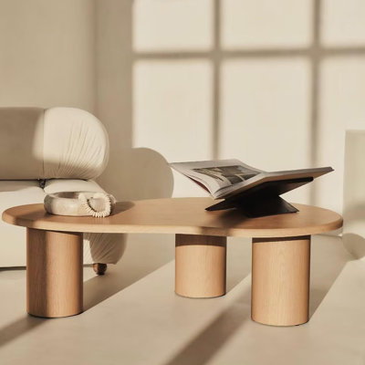 Solid Ash Wood Coffee Table with Sturdy Tall Legs