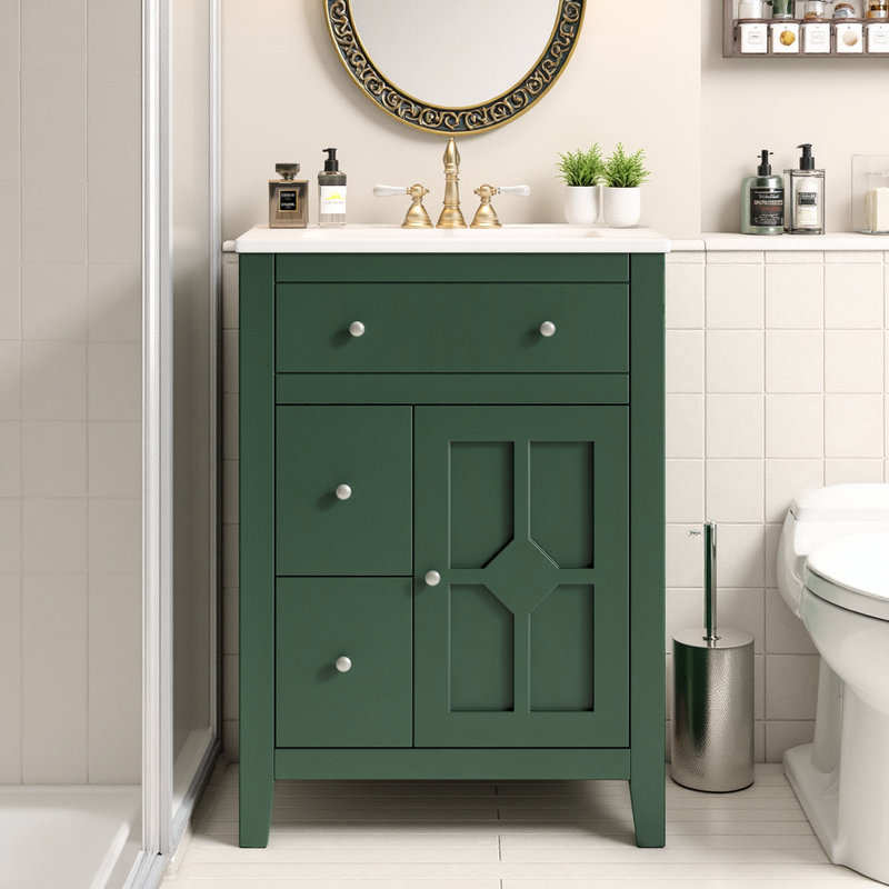 Meuble-lavabo 24 po avec lavabo en céramique, Vert