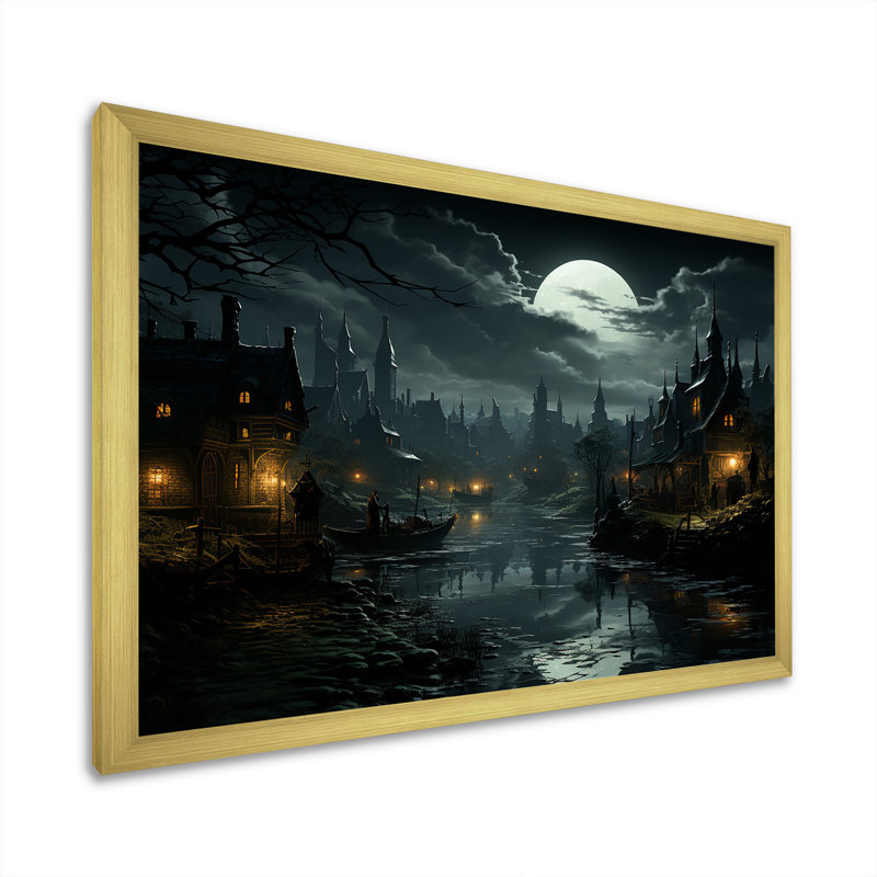 Art mural Moody Night, Cadre doré simple, H 30 po x l 40 po x P 1,5 po