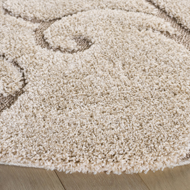 Deanna Floral Cream Shag Area Rug, Round 5'