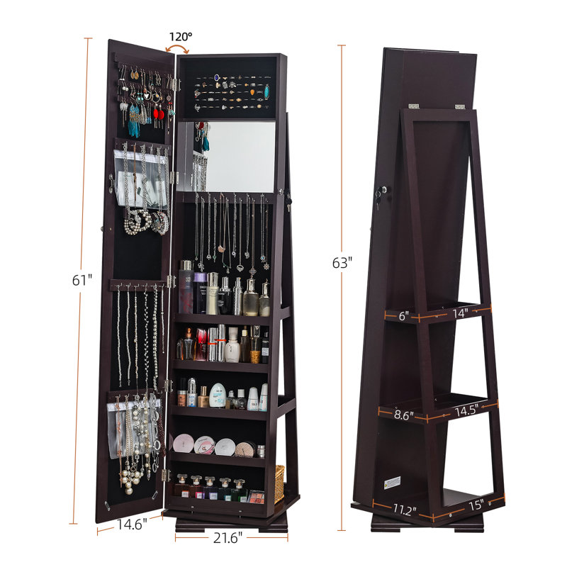 Armoire de rangement à miroir brun 5 niveaux rotatif en bois peint