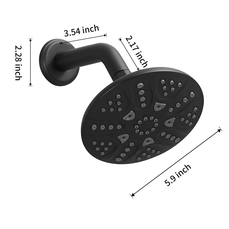Motif moderne à 6 jets avec 1,8 gal / min 6 po Pomme de douche murale fixe, Noir mat