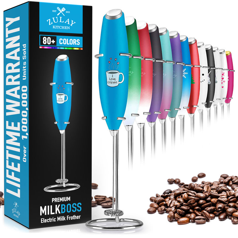 Zulay Kitchen Milk Frother with Stand Handheld Electric Whisk for Coffee Latte and Matcha