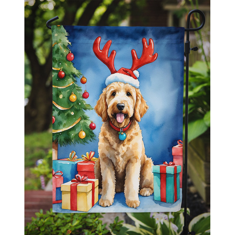 Drapeau de Noël renne de jardin, Goldendoodle