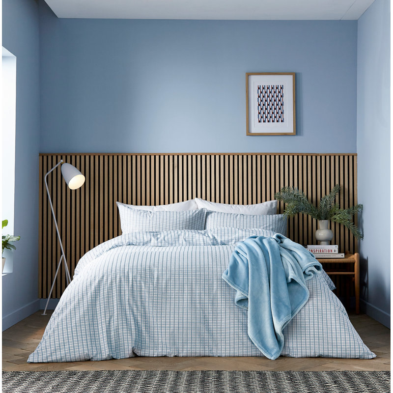 Tranquil Check Duvet Cover Set, Blue Chequered, Kingsize Duvet Cover + 2 Pillowcases