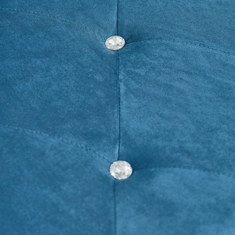 Banc de rangement en velours doux avec boutons en cristal et 1 coussin, pour chambre et salon, Bleu
