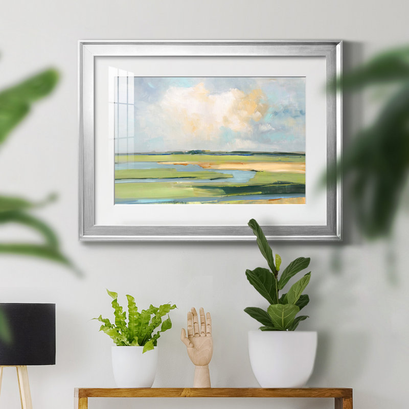Pastel Horizon II - peinture encadrée, Papier encadré doré, H 26,5 po x l 36,5 po, Argent argent