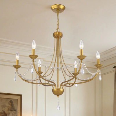 Antique Gold 6-Light Crystal Accent Chandelier