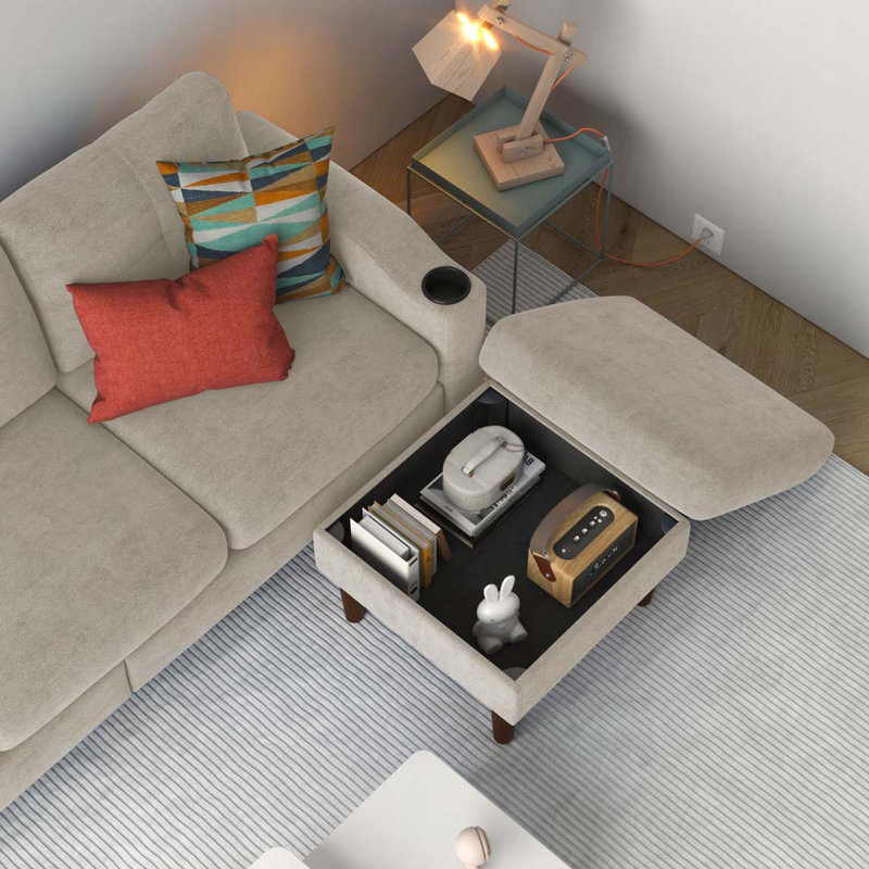 Canapé 3 places en L avec repose-pieds, Beige