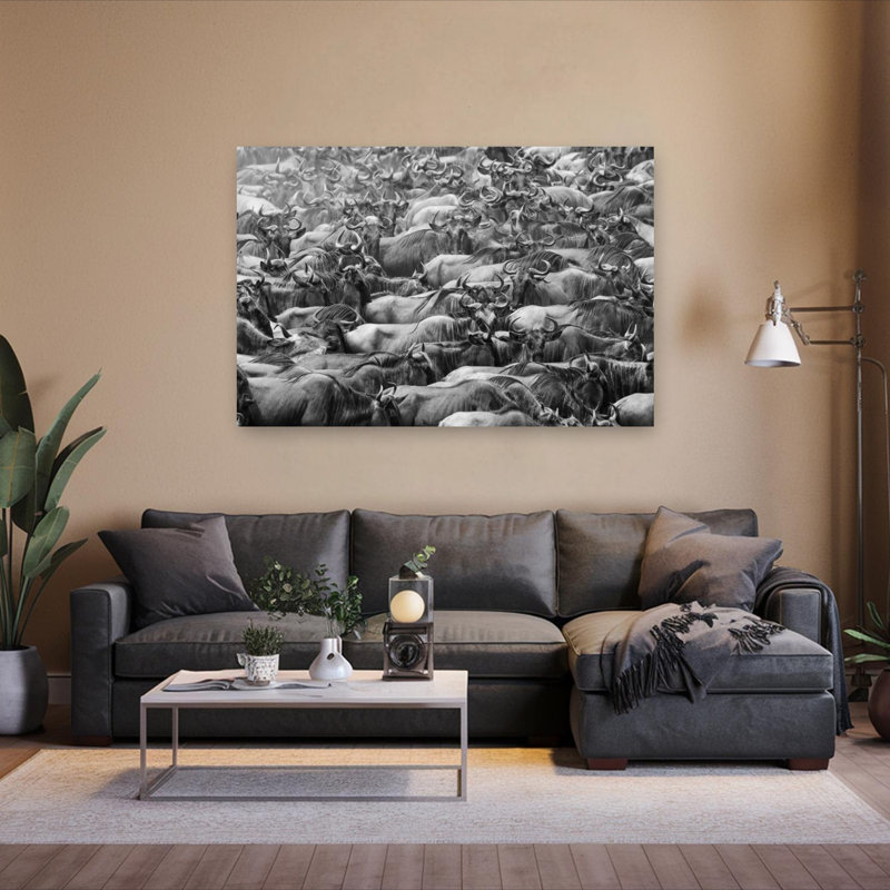 Wildebeest Mass Migration Abstract Contemporary Architecture Wall Art Print 1 Piece Wrapped Canvas Wall Art