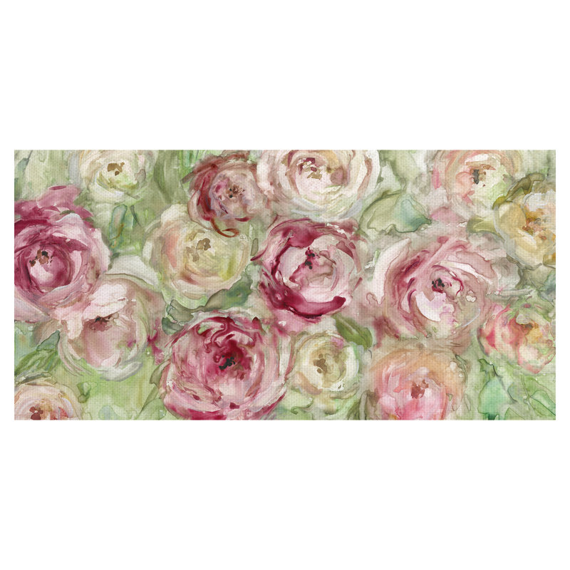 « escalade roses », reproduction de peinture à l’acrylique sur toile tendue, H 12 po x l 24 po x P 1,5 po