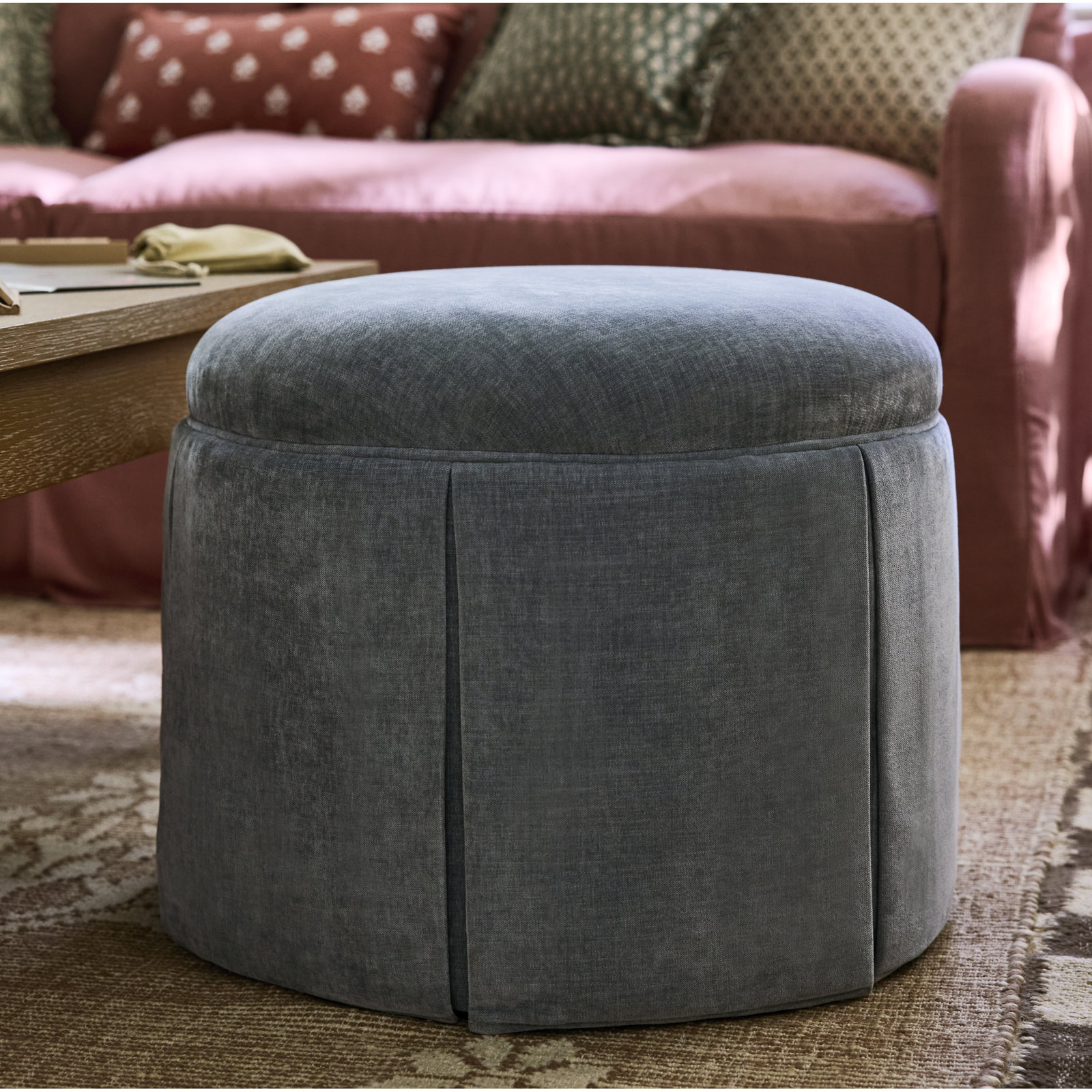 22" Round Ottoman, Blue
