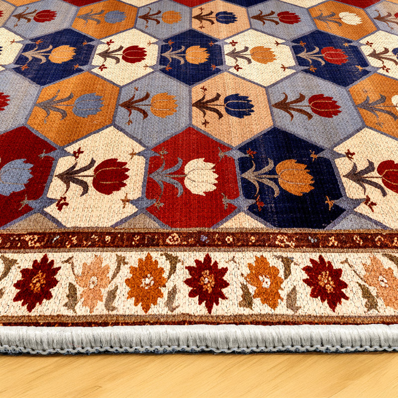Gromling Collection Digital Print Cotton-Polyester Multicolor Floral Rug, Rectangle 6'7" x 10'6"