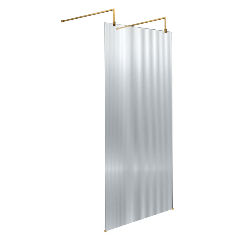 nuie 900mm Brushed Brass Fluted Wetroom Screen With Arms And Feet
