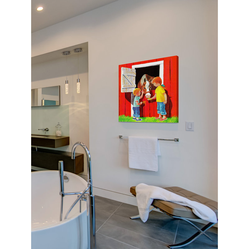 Kids with Horse - Painting on Canvas, 102cm H x 102cm W