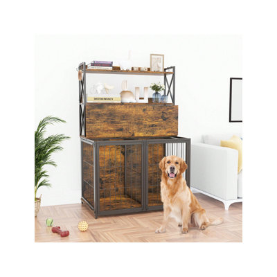 Meuble de cage pour chien avec 4 portes Meuble pour chenil robuste avec tablettes de rangement