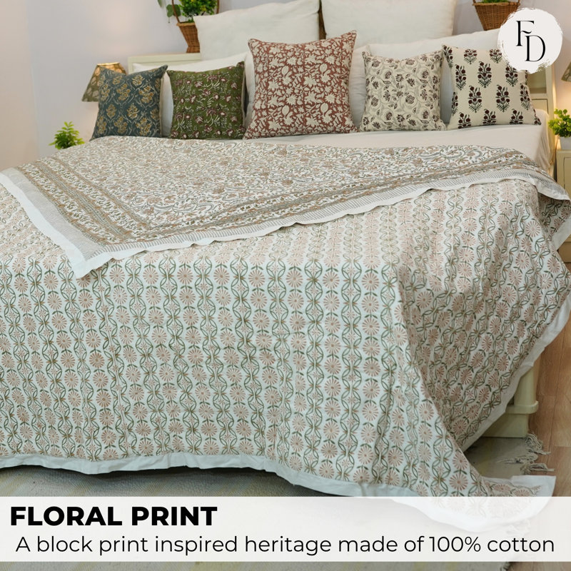 Literie bohème de luxe à motif floral en tissu imprimé Fab Fabine pour chambre et canapé, King Us, Vert / Gris