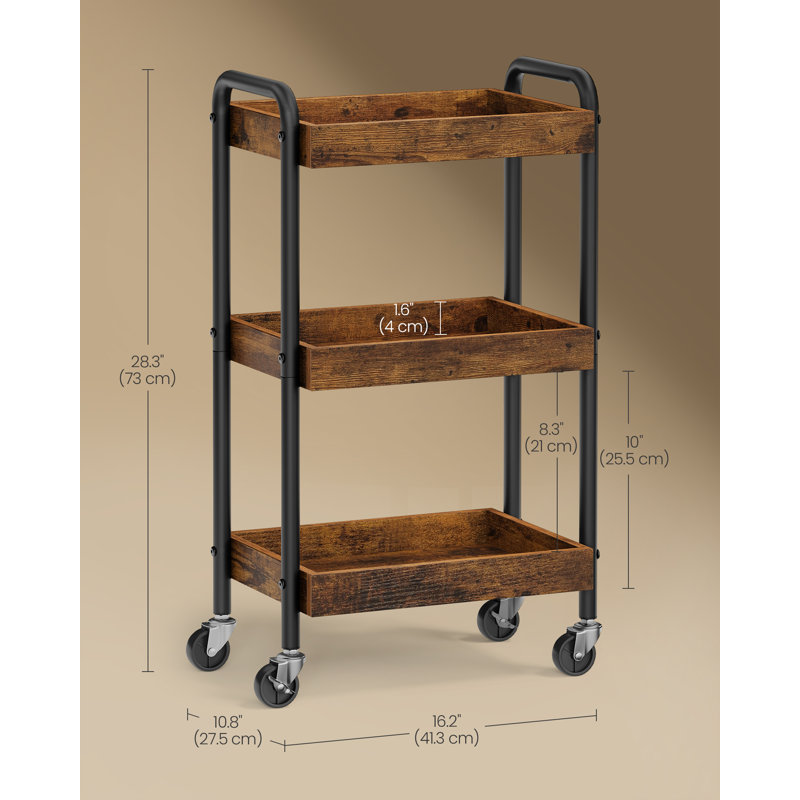Metal Bar Cart, Brown, Black