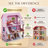 Wooden Dollhouse 3-Story with Furniture, Pink Pretend Play House for Kids 3+