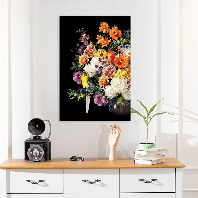 Art mural contemporain, "L'oiseau dans la nature morte", H 24 po x l 16 po
