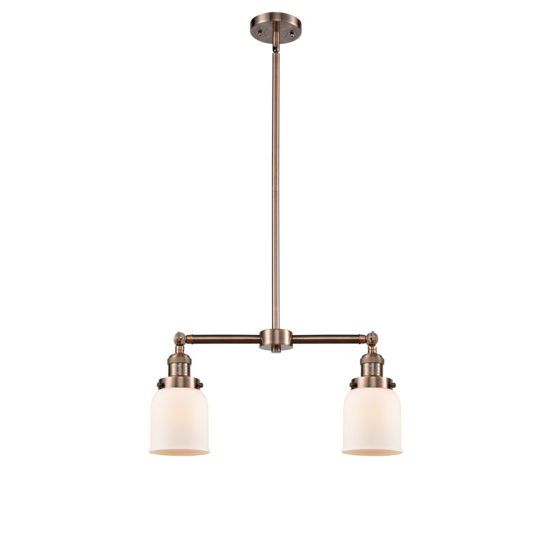 Bell - 2 Light 21" Island Light, 6 Watt Vinage LED Bulb, Matte White Cased, Antique Copper