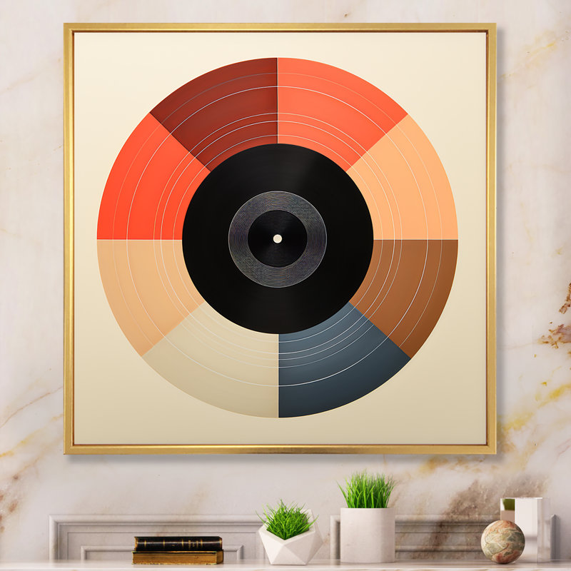 «Colorful Retro Vinyle IV», impression sur toile de disques vinyles, Cadre flottant doré, H 24 po x l 24 po x P 1 po