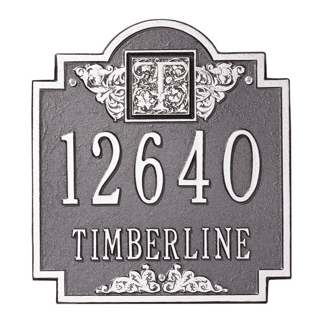 Monogram 2-Line Wall Address Plaque, Pewter and Silver, Yes