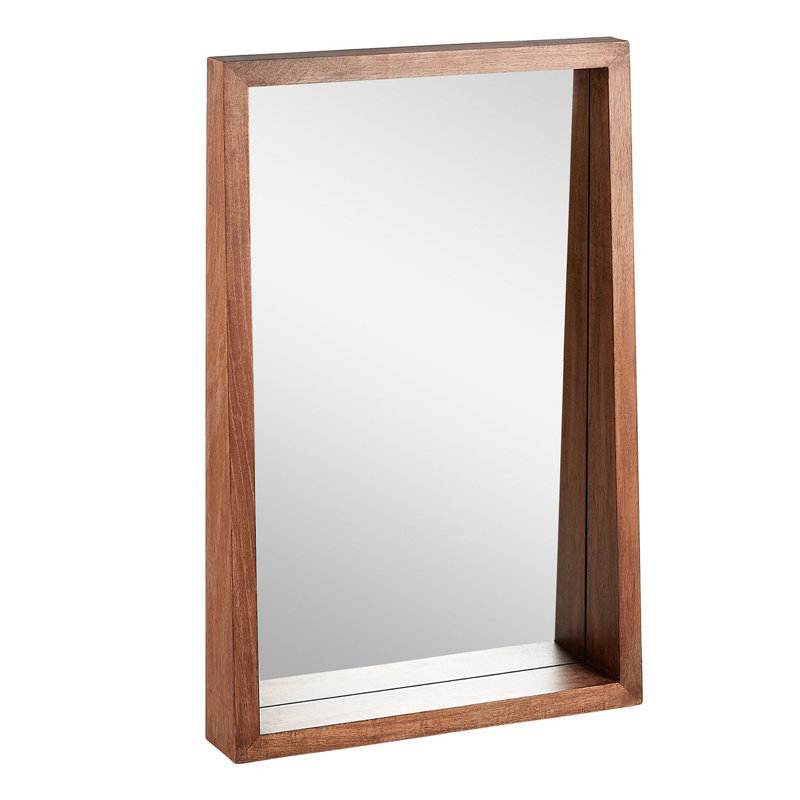 Brown Mango Wood Rectangular Bathroom Vanity Mirror with Shelf
