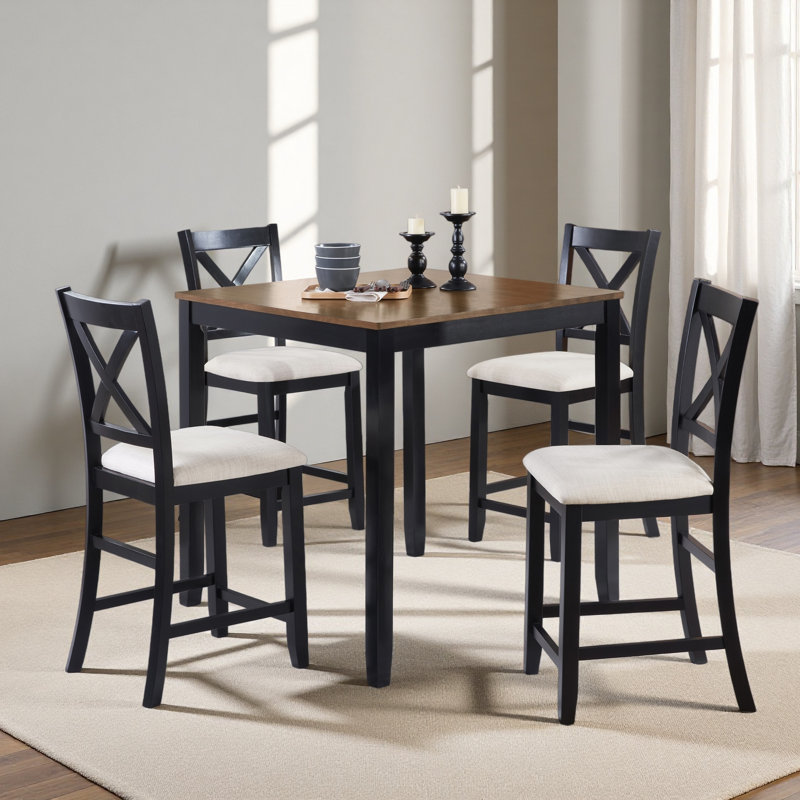 Ensemble de table de salle à manger 5 pièces à hauteur de comptoir avec 4 chaises, ensemble de table à manger en bois classique pour 4 personnes, ensemble de table de salle à manger pour 4 personnes Timeless Farmhouse