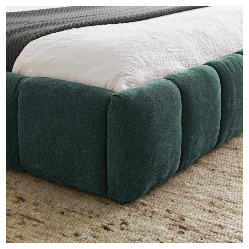 Structure de grand lit tapissier avec tête de lit capitonnée - lit moderne en chenille, aucun sommier nécessaire, Grand lit