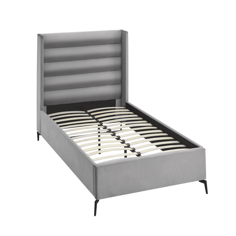 Lit plateforme capitonné à profil bas, Double, Velours gris clair