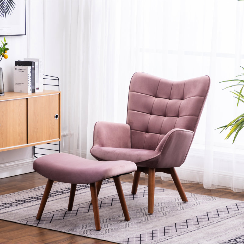 Chaise d'appoint mauve avec revêtement en velours soyeux et confortable, structure en bois d'hévéa massif, capitonnage à boutons, garniture en l 30,33 po x P 33 po x H 25,6 po x P 17,5 po, support luxueux