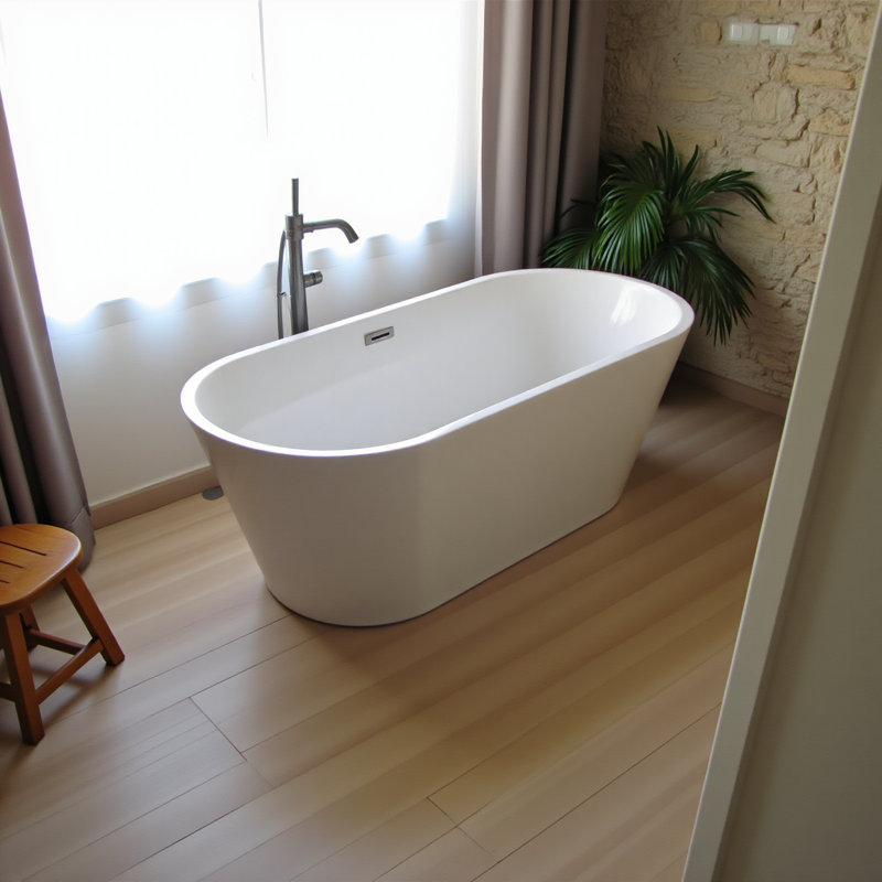 Baignoire autoportante en acrylique de 55 po, baignoire autoportante, acrylique blanc brillant, bonde chromée Toe-tap, certification Cupc