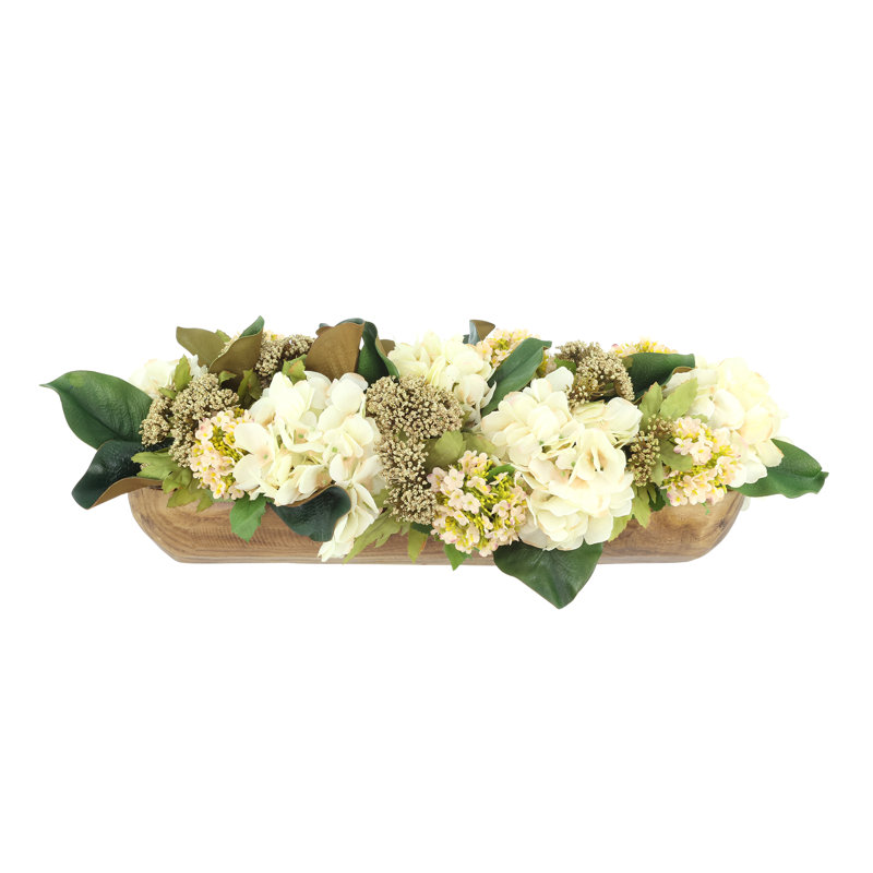 Fall Centerpiece with Hydrangeas and Magnolia Leaves