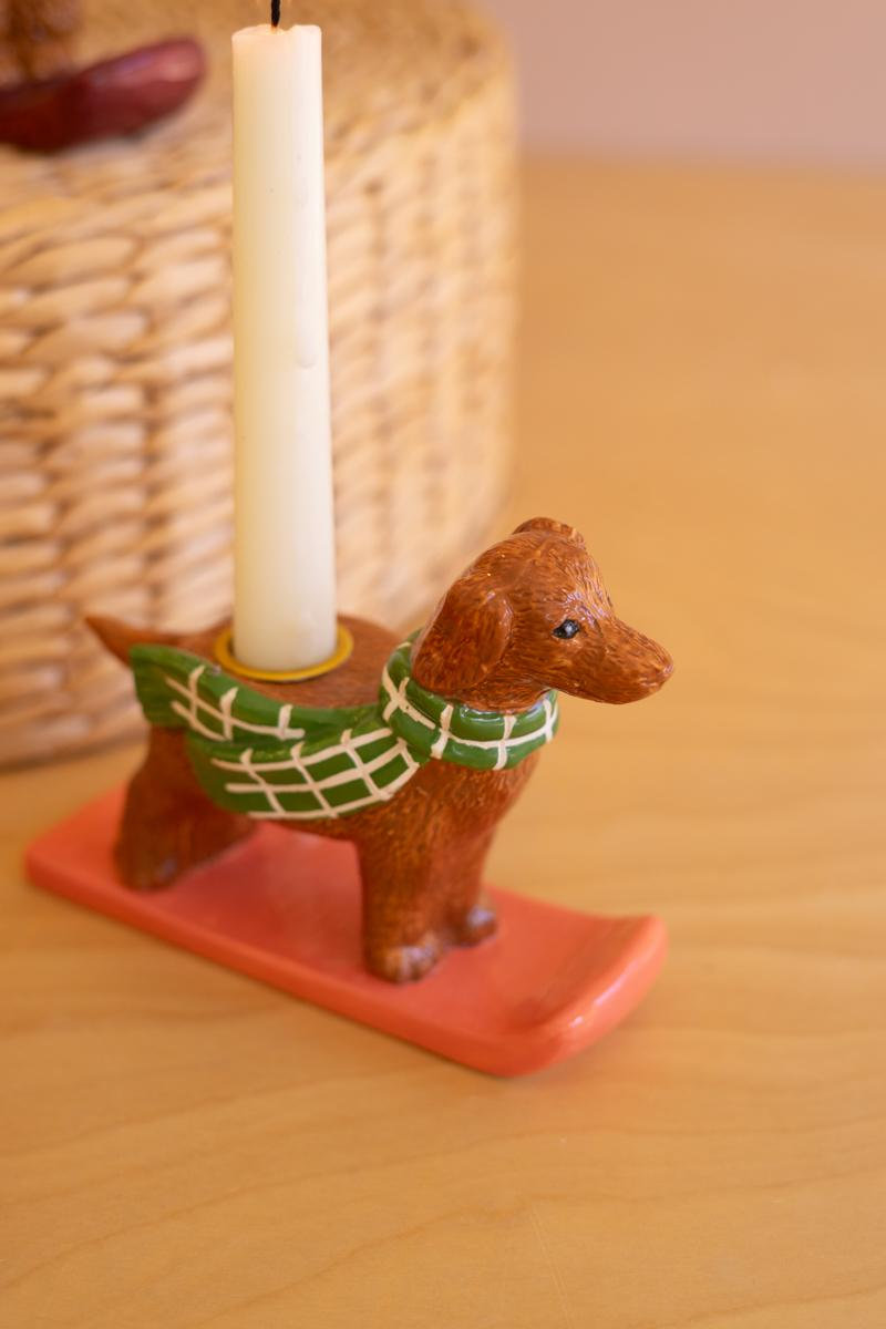 Hand-Painted Ceramic Dog Candle Holder