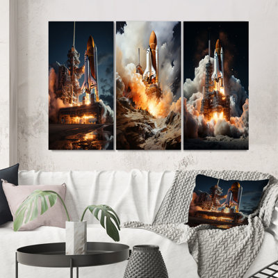 "Navette spatiale" 3 pièces sur toile