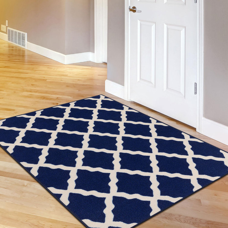 Glamour Non-Slip Moroccan Trellis Area Rug For Living Room, Hallway, Entryway Rug, Navy/Ivory