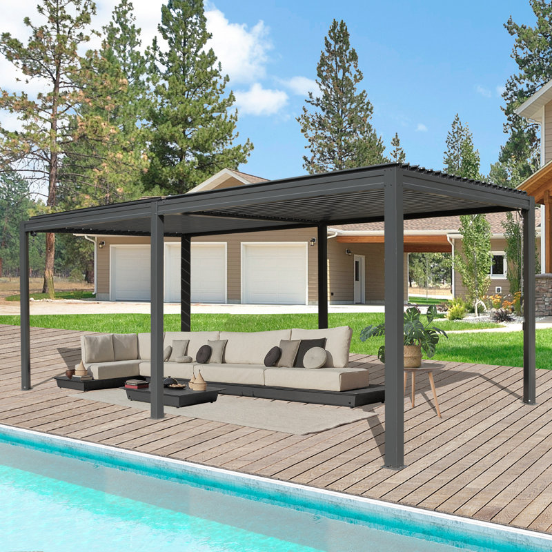 20 Ft. W x 10 Ft. D Aluminum Pergola with Canopy, Gray