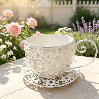 Metal Coffee Cup Flower Planter