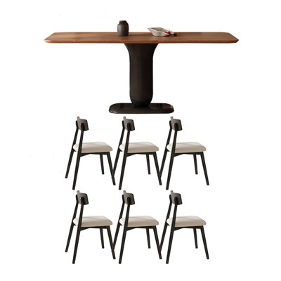 Walnut-colored rectangular dining table set