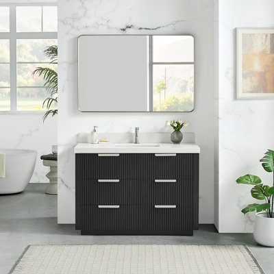 Santarem 48" Free-standing Single Bath Vanity in Oak Weathered Black with White Quartz Stone Top